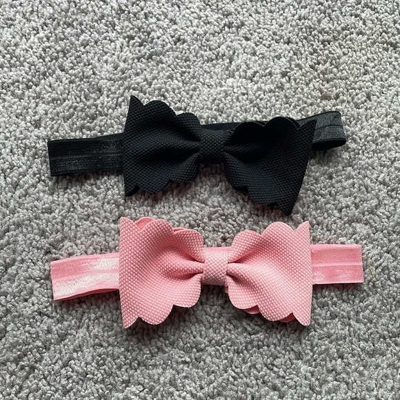 Other - Set Of 2 Infant/Toddler Pink & Black Bow Headbands